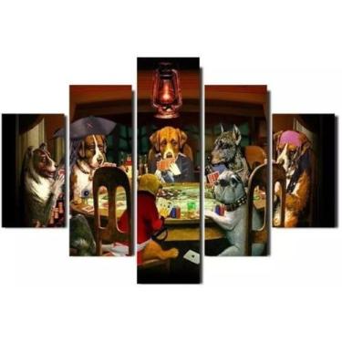 Imagem de Painel De Quadro Mosaico 5 Partes Para Sala Poker Cachorro - Paradecor