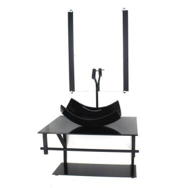 Imagem de Gabinete de vidro para banheiro 60cm ap cuba retangular curvada  preto