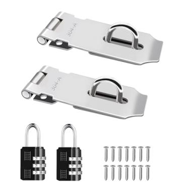 Imagem de Tanbupu 2 fechaduras de porta, trava de ferrolho de aço inoxidável 304 de 7,6 cm, trava de trava de ferrolho, cadeado de trava de dobradiça com parafusos para portões, portas, armários, armários e