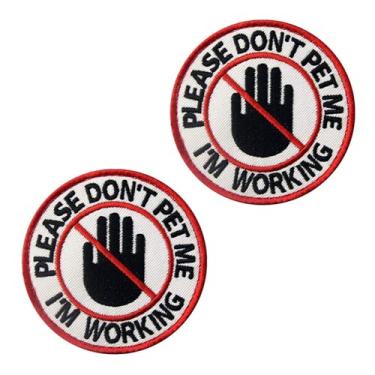 Imagem de 2 peças brancas "Please Don't Pet Me I'm Working" Patch de bandeira de cão de serviço bordado militar tático gancho e laço aplique de emblema para arreios de cães, coletes, coletes, roupas para cães