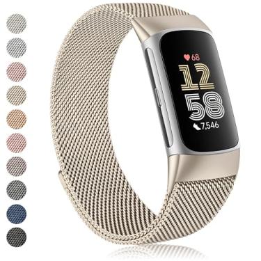 Imagem de Amzpas Pulseiras de Aço Inoxidável com Fecho Magnético para Fitbit Charge 6/5, Pulseira de Malha para Mulheres e Homens, Ouro Vintage, Tamanho Único 150 mm - 220 mm