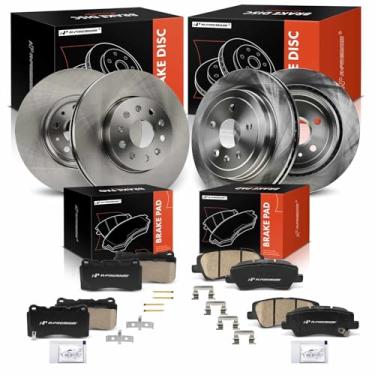 Imagem de A-Premium Rotores de freio a disco ventilado dianteiro e traseiro + kit de pastilhas de cerâmica compatível com modelos Cadillac selecionados - CTS 2017 2018 2019, conjunto de 12 peças