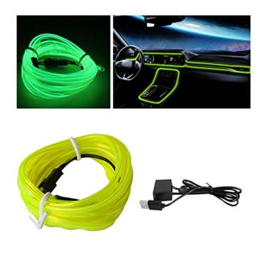 Imagem de Fita de LED para carro EL Wire, tira de luz neon automática USB de 3,5 m com borda de costura, kits de iluminação ambiente de carro eletroluminescente com proteção de fusível, acessórios de decoração de carro (verde gelo)