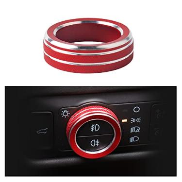 Imagem de LECART Para Ford Explorer Accessories 2023 2022 2021 2020 Capa de botão de interruptor de farol vermelho adesivo de metal interior de automóvel