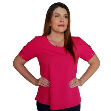 Imagem de Blusa Social Feminina Manga Curta Detalhe Botão Tecido Viscolinho - MA