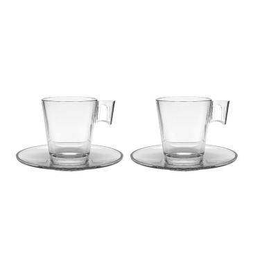 Imagem de Jogo 2 Xícaras De Café De Vidro Com Pires Transparente Em Casa Tem 80ml