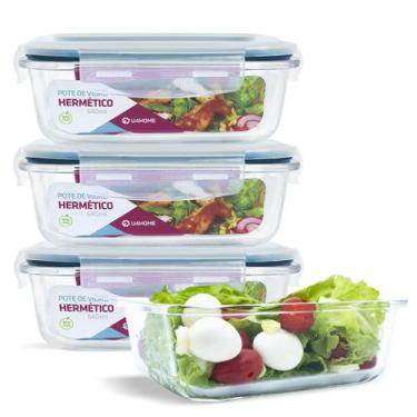 Imagem de Conjunto 4 Potes Vidro Herméticos Retangulares 640ml - U4home