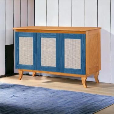 Imagem de Buffet 03 Portas Deltan 103 Imbuia e Azul Atraente - Atraente Móveis