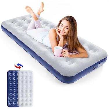 Imagem de QDH Colchão de ar para acampamento, cama de ar inflável, superfície flocada, almofada de dormir, cama de ar para barraca de acampamento ao ar livre, hóspedes viajando