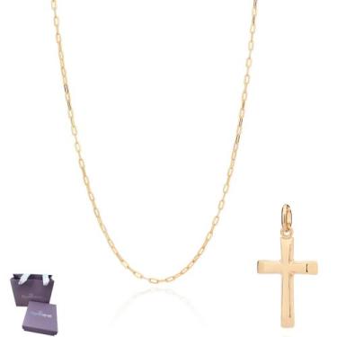 Imagem de Corrente Com Pingente Cruz Masculina Rommanel Banhada A Ouro 18k