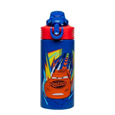 Imagem de Zak Designs Garrafa de água infantil Disney Pixar Cars Sage para escola ou viagem, garrafa de água de aço inoxidável de 400 ml com canudo, alça e tampa de bico pop-up à prova de vazamento (Lightning