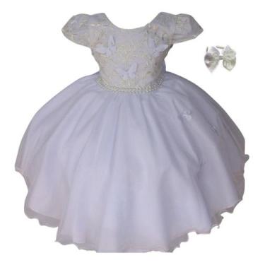 Imagem de Vestido Infantil De Festa Menina Luxo Borboletas Com Tiara - Pingo de 