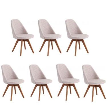 Imagem de Kit 7 Cadeiras Raquel Giratória Para Sala de Jantar-Linho Bege - GAT M