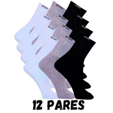 Imagem de KIT 12x Pares Meia Cano Alto Algodão Adulto Unissex Sport 36-42 - Ninf