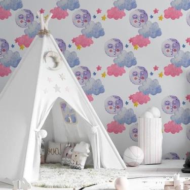 Imagem de Papel de Parede Adesivo com Nuvens e Lua N06139 0,58x2,5M - Adesivo BR