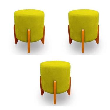 Imagem de Kit 3 Puffs Thor Pés Em Madeira Sued Marsala - Kimi Design