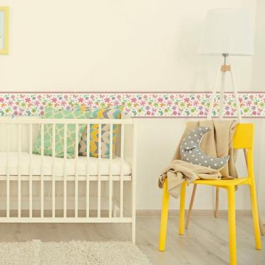 Imagem de Faixa Floral para Quarto de Bebê Adesiva Borboletas 10mx10cm - Quartin