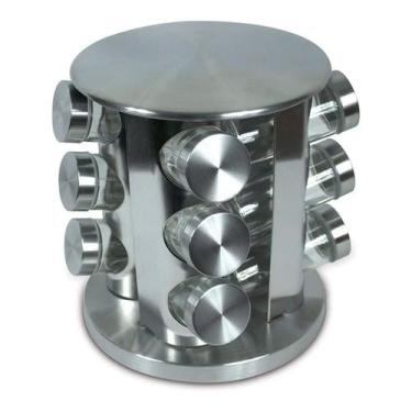 Imagem de Porta Condimento Vidro Giratório Com Tampa Inox Para Cozinha E Tempero