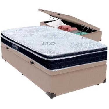 Imagem de Cama Box Baú Bege e Colchão Orthosono D33 Com Euro Pillow Solteiro Anj