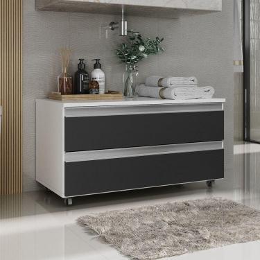 Imagem de Gabinete Banheiro Rodinhas Joia 80cm 02 Gavetas Branco Preto