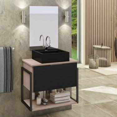 Imagem de Conjunto Tech 60cm Madeirado Preto Cuba Preta