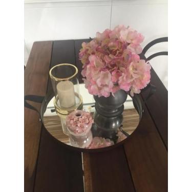 Imagem de Bandeja redonda espelhada com alça preta 50cm - Woodglass