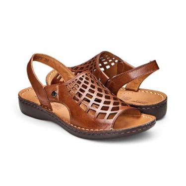 Imagem de Sandália com elástico Couro Caramelo Levecomfort , 35