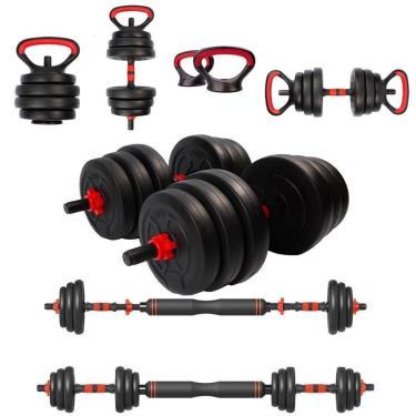 Imagem de Halter Anilha Barra Kettlebell Kit Musculação 6 Em 1 - 40kg Yangfit-Unissex