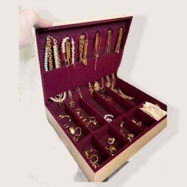 Imagem de caixa organizadora porta colar/relogio/bijuterias mdf flocado, Marsala