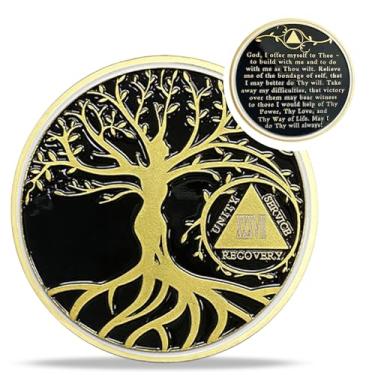 Imagem de Moeda de sobriedade de 37 anos - Moedas AA da árvore da vida de ouro - Recuperar chips e medalhões AA - 1-40 fichas de sobriedade Prime Living Clean - Presentes de narcóticos, alcoólicos anônimos para