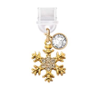 Imagem de ELISE & FONDA TP470 Tipo-C porta de carregamento antipoeira plugue inverno floco de neve pingente de celular para iPhone 15/16/Samsung/OnePlus/Xiaomi/oppo telefones Android (dourado), approx. 1.7 cm