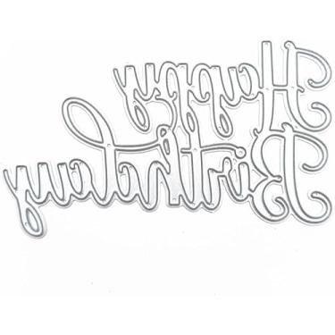 Imagem de Cortes de feliz aniversário para fazer cartões, recortes de scrapbooking, matrizes de corte de metal, parabéns, cortes de matriz em relevo, modelo de estênceis para decoração de scrap-booking, cartão