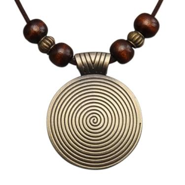 Imagem de JAOYU Colares boêmios para mulheres, colar de couro, colar de madeira, pingente longo, marrom, colar, círculo, boêmio, hippie, joia, Couro sintético, Sem Pedra Preciosa