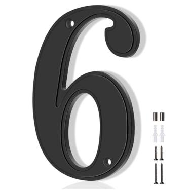Imagem de Números de casa 6, Emotionlite 12,7 cm liga de zinco vintage números de casa para fora e dentro, preto, 4 x parafusos 2 x espaçadores, 1 pacote