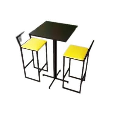 Imagem de Conjunto Mesa Alta Bar Bistrô Quadrada Preta 2 Banquetas Confort Estofado Industrial Black (AMARELO)