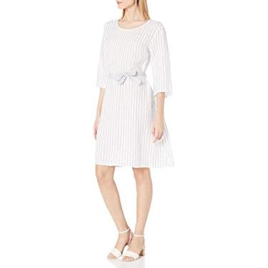 Imagem de M Made in Italy Vestido midi de linho listrado feminino, Combo branco, M