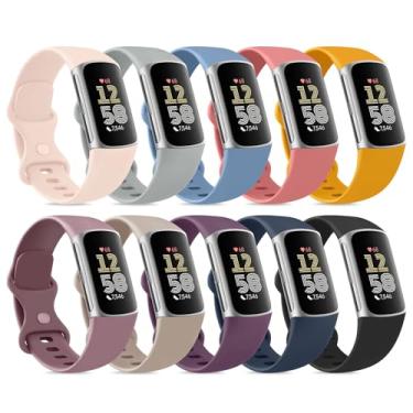 Imagem de Pacote com 10 pulseiras de substituição compatíveis com Fitbit Charge 6/Fitbit Charge 5 para mulheres e homens, pulseiras de substituição de silicone macio à prova d'água compatíveis com Fitbit Charge
