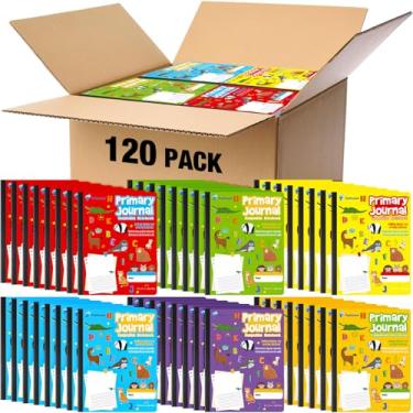 Imagem de Watersay Caderno de composição primária K-2 com espaço de imagem, diário primário, K-2, com estampa animal, 50 folhas (100 páginas), caderno de desenho e escrita para pré-escola, 1ª 2ª série (6 cores)