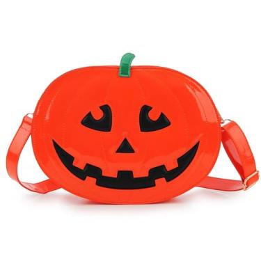 Imagem de ENJOININ Bolsa divertida para mulheres, bolsa tiracolo de corrente exclusiva para adolescentes com alça de ombro ajustável, Abóbora laranja, Small