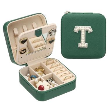 Imagem de PATIKIL Estojo de joias de viagem, inicial T, pequena caixa de joias de viagem, organizador de anéis, brincos, estojo de armazenamento, presentes personalizados para mulheres, meninas, aniversário,