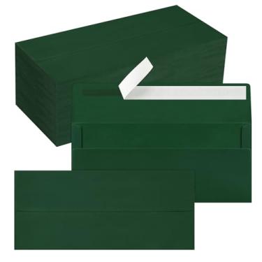Imagem de Pacote com 200 envelopes empresariais #10, envelopes autoselados de Natal verde escuro padrão para envio comercial seguro e jurídico, escritório, cheques, cartas, faturas, 10 x 23 cm