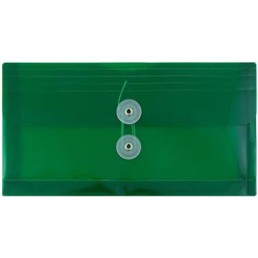 Imagem de JAM PAPER Envelopes de plástico com fecho de botão e cordão de amarrar - #10 Folheto de negócios - 13 x 25 cm - Verde - 3/pacote