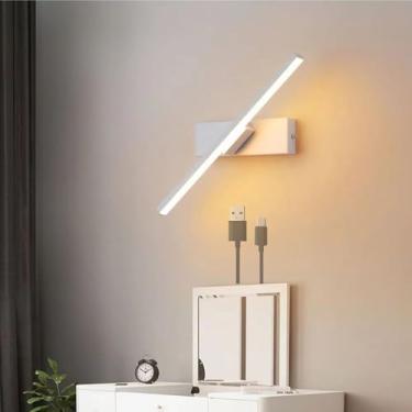 Imagem de Luminária de parede giratória LED com controle de toque regulável, operada por bateria, luz de parede recarregável por USB, luminária de parede interna de metal para cabeceira, luminárias no