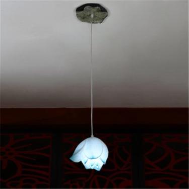 Imagem de OUFULA Luminária pendente de lótus contemporânea chinesa retrô criatividade sala de estar restaurante quarto villa hotel decoração led lustre (Blue D15CM 1 light)