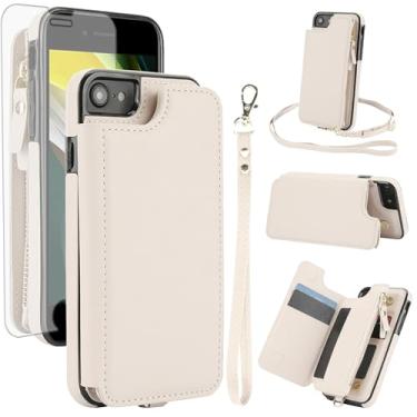 Imagem de Capa de celular para iPhone 7/8/SE 2020/2022 com zíper e protetor de tela RFID para cartão celular iPhone7 iPhone8 7s 8s i SE2020 SE2022 2/2nd/3/3ª geração SE2 SE3 7SE 8SE 8SE mulheres homens Off