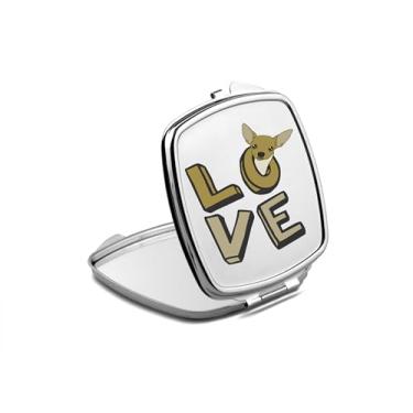 Imagem de SpreadPassion Espelho compacto Chihuahua Love, espelho fotográfico Chihuahua, espelho de maquiagem de viagem pequeno espelho portátil, espelho de bolso portátil, ideia de aniversário (1, quadrado)