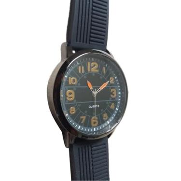 Imagem de Relógio grafite masculino numeração dourada com pulseira emborrachada preta analógico