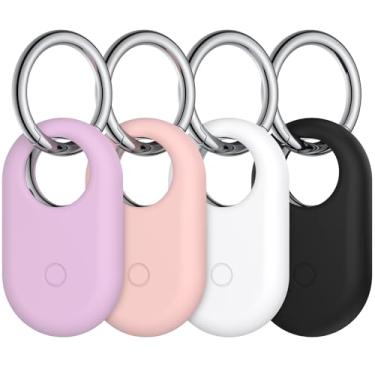 Imagem de Pacote com 4 capas para Samsung Galaxy SmartTag2, capa protetora completa de silicone macio para Galaxy SmartTag2 com chaveiro para chaves, mochilas, carteira, bagagem, animais de estimação