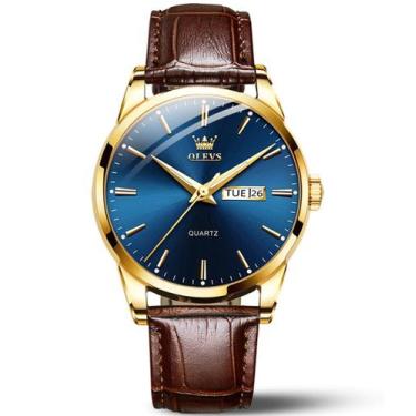 Imagem de Relógio OLEVS Brown Leather Blue Dial Quartz para homens