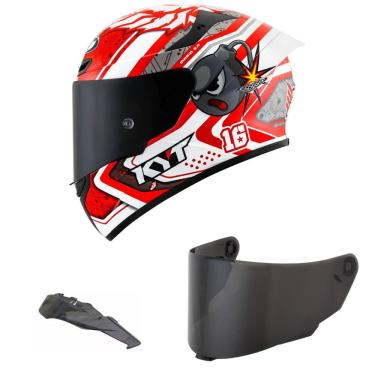 Imagem de Capacete KYT TT Course Super Mario Branco e Vermelho Mais Viseira Fumê e Spoiler Fumê